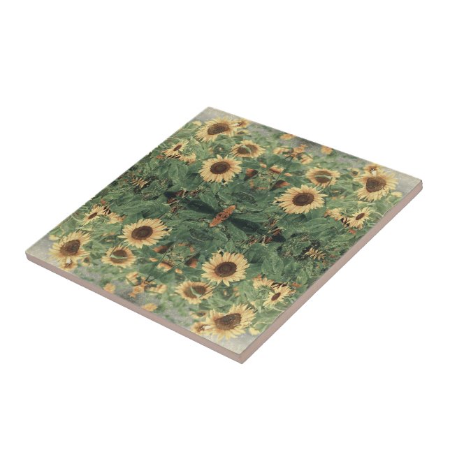 Abstract Field Of Giant Yellow Sunflowers Tile (Side)