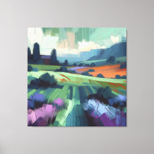 Abstract Field with Green Sky, Blue Greens Canvas Print
