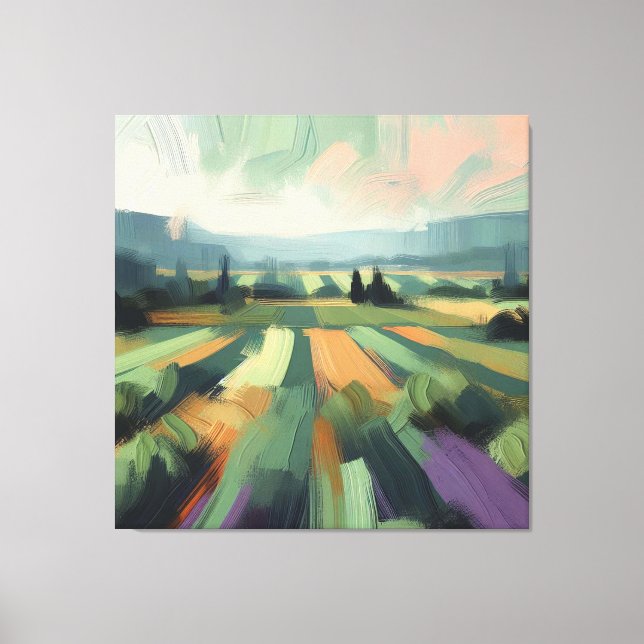 Abstract Field with Orange, Greens, Purple, Pink Canvas Print (Front)