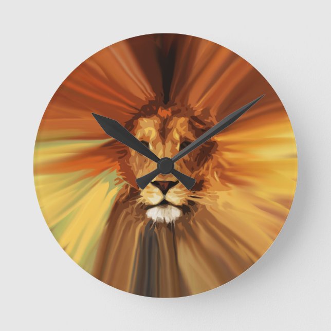 Abstract Fierce Lion Round Clock (Front)
