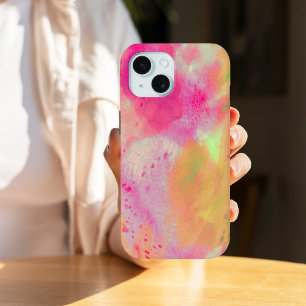 Abstract Fine Art Watercolor in Pink Yellow Purple iPhone 15 Case