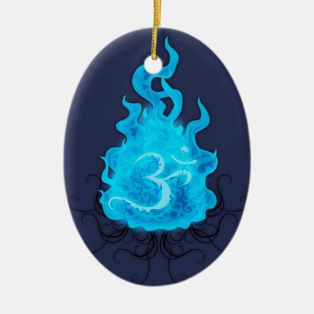 Abstract Fire Blue Flame Ceramic Ornament (Front)