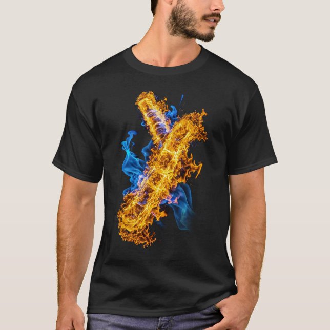 Abstract Fire Ice Elemental Magic Clash Gamer T-Shirt (Front)