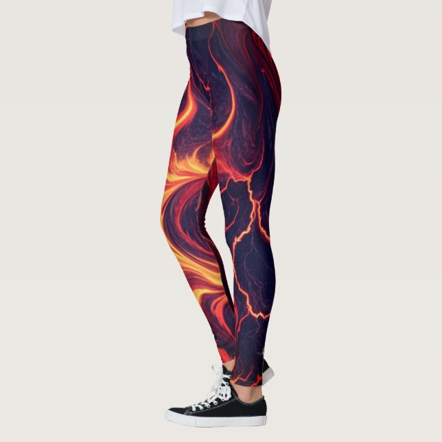 Abstract Fire Marble – Seamless Fiery Fluid Patter Leggings (Left)