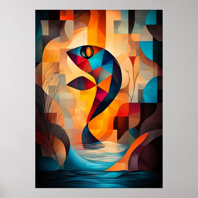Abstract Fish Art - Geometric Nature Design in Vib Poster (Front)
