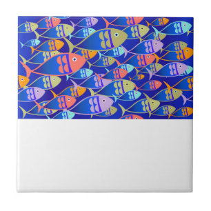 Abstract fish blue pattern tile