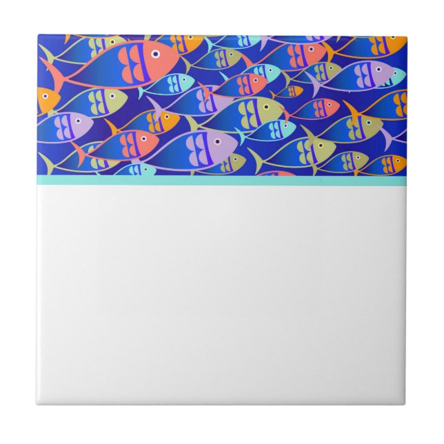 Abstract fish blue pattern tile (Front)