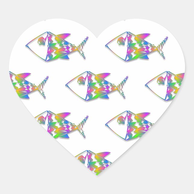 Abstract Fish Pattern Heart Sticker (Front)