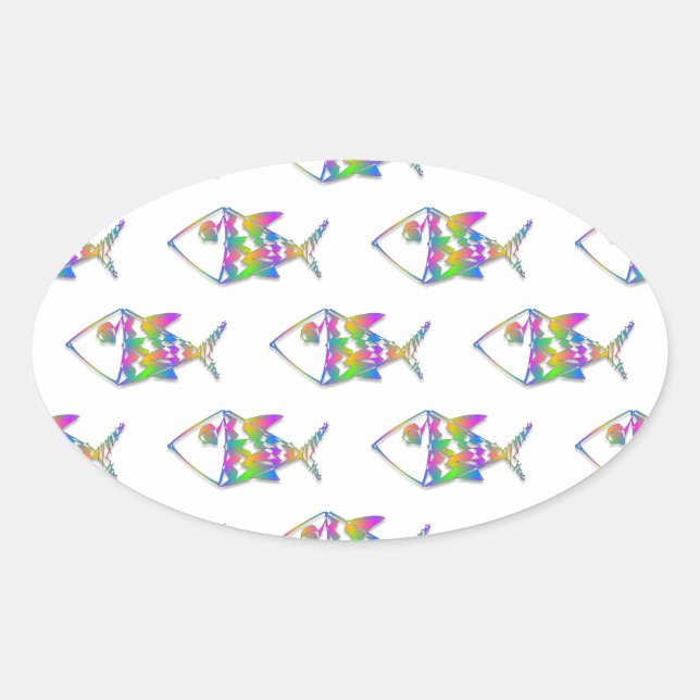 Abstract Fish Pattern Oval Sticker (Front)