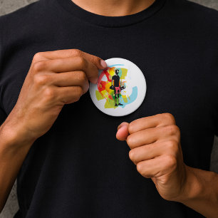 Abstract Fitness Art of Man Lifting Dumbbells 3 Inch Round Button