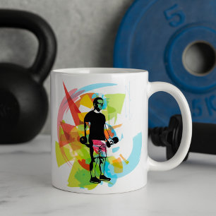 Abstract Fitness Art of Man Lifting Dumbbells Coffee Mug