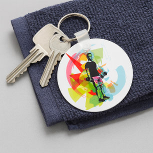 Abstract Fitness Art of Man Lifting Dumbbells Keychain