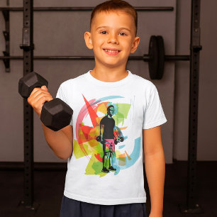 Abstract Fitness Art of Man Lifting Dumbbells T-Shirt