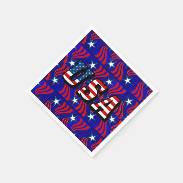 Abstract Flag Pattern with USA Text Paper Napkins (Corner)