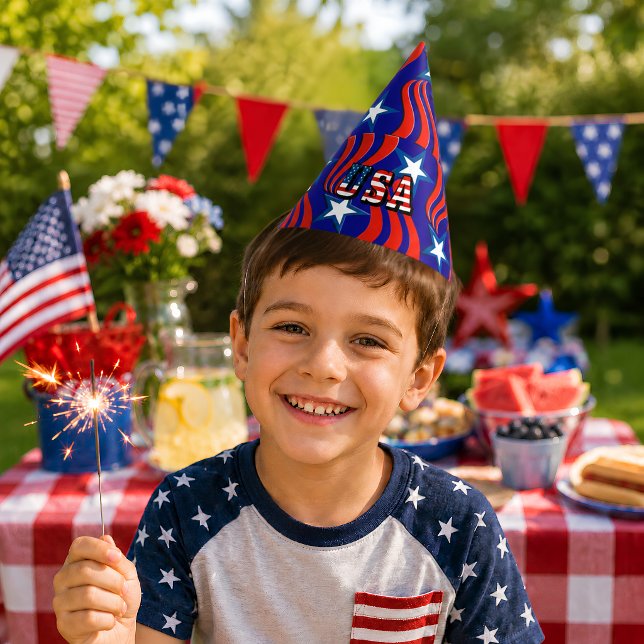 Abstract Flag Pattern with USA Text Party Hat (Abstract Flag Pattern with USA Text Party Hat)