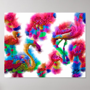 Abstract Flamingo Flock Poster
