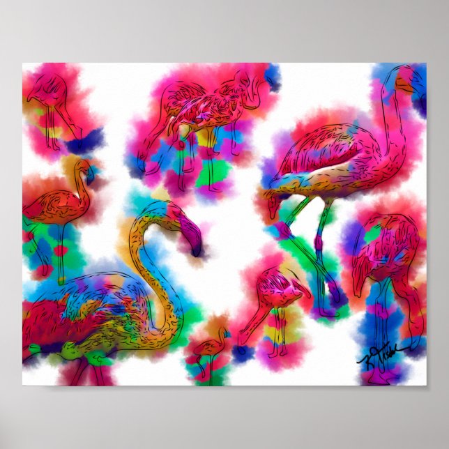 Abstract Flamingo Flock Poster (Front)