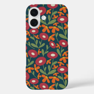 Abstract Flora Navy Blue iPhone 16 Case