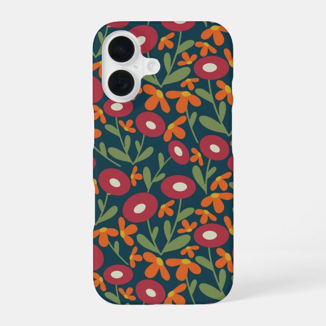 Abstract Flora Navy Blue iPhone 16 Case (Back)