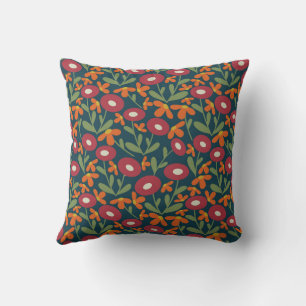 Abstract Flora Navy Blue Throw Pillow