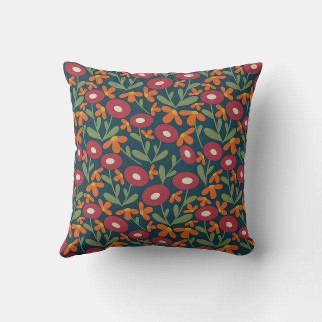 Abstract Flora Navy Blue Throw Pillow (Back)