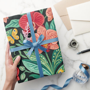 Abstract Flora Orchids Butterflies Wrapping Paper