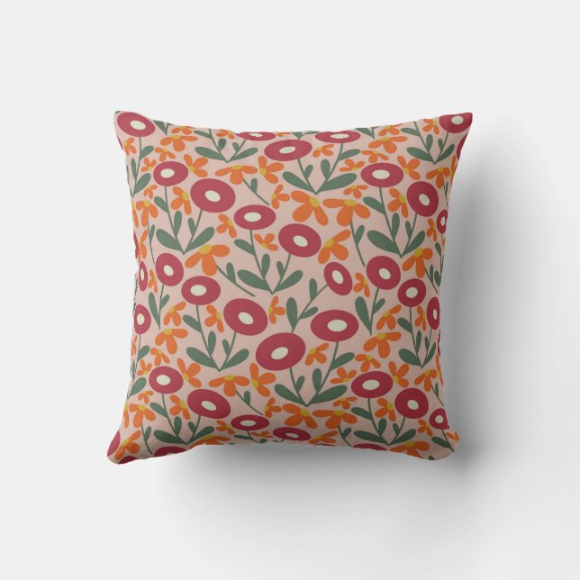 Abstract Flora Pink Throw Pillow (Back)