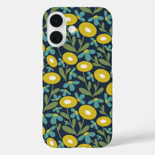 Abstract Flora Sea Blue iPhone 16 Case