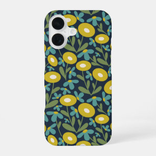 Abstract Flora Sea Blue iPhone 16 Case