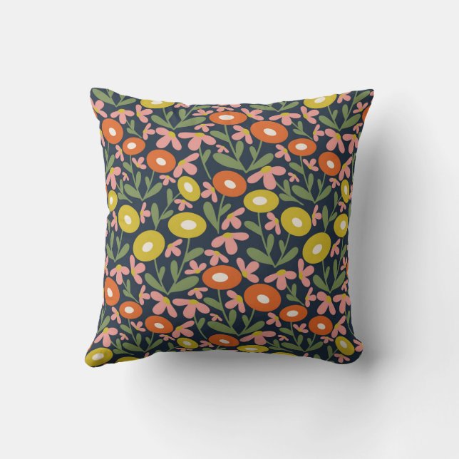 Abstract Flora Yellow Throw Pillow (Back)