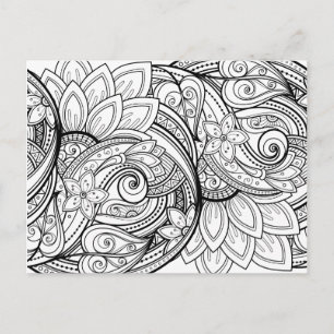 Abstract floral adult colouring postcard