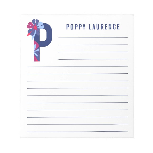 Abstract Floral Alphabet Lined Notepad (Front)
