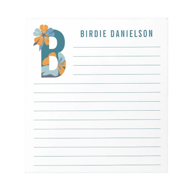 Abstract Floral Alphabet Lined Notepad (Front)