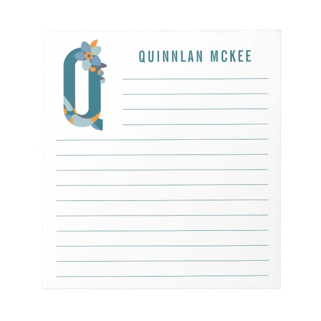 Abstract Floral Alphabet Lined Notepad (Front)