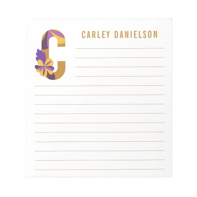 Abstract Floral Alphabet Lined Notepad (Front)