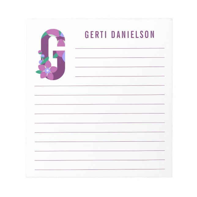 Abstract Floral Alphabet Lined Notepad (Front)