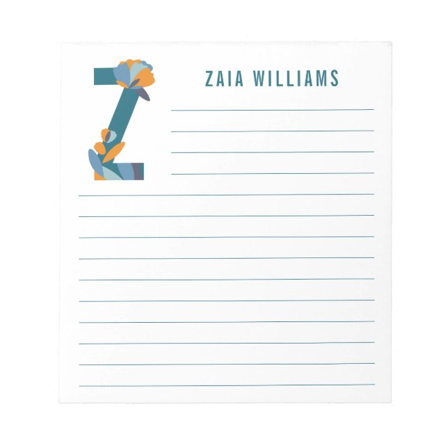 Abstract Floral Alphabet Lined Notepad (Front)