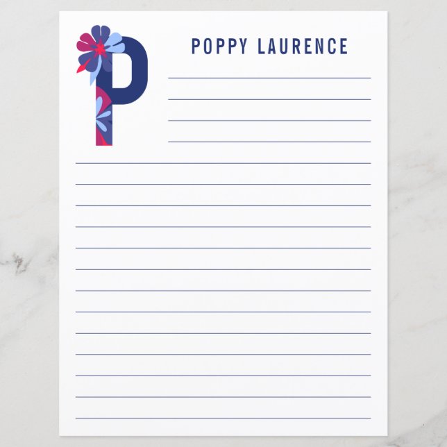 Abstract Floral Alphabet Lined Paper (Front)