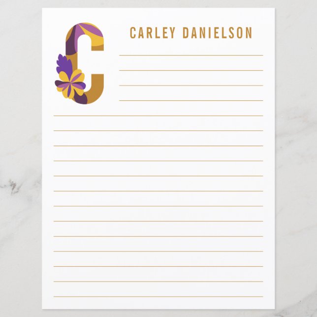 Abstract Floral Alphabet Lined Paper (Front)