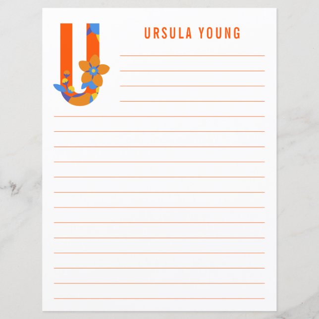 Abstract Floral Alphabet Lined Paper (Front)