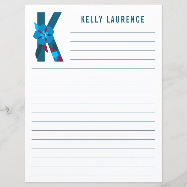 Abstract Floral Alphabet Lined Paper (Front)