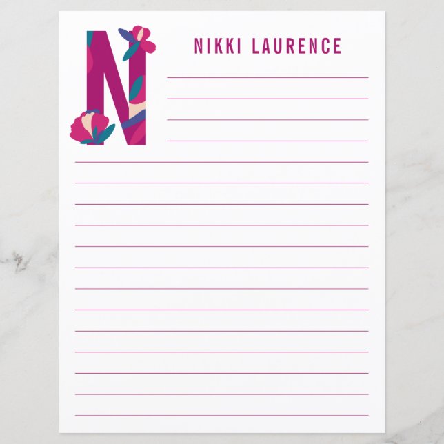 Abstract Floral Alphabet Lined Paper (Front)