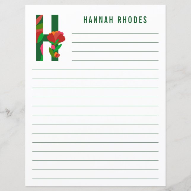 Abstract Floral Alphabet Lined Paper (Front)