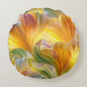 Abstract Floral Art with Yellow Petals Round Pillow