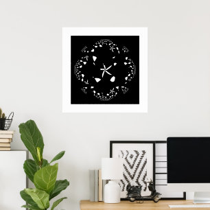 Abstract Floral Artwork Elegant Black and White Poster