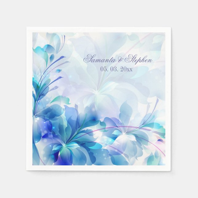 Abstract Floral Background Blue And White Monogram Napkin (Front)