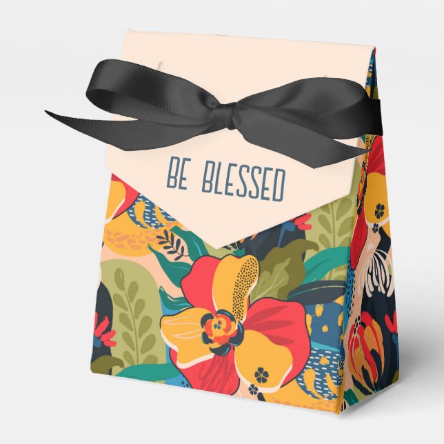 Abstract Floral Be Blessed Favor Box (Front Side)