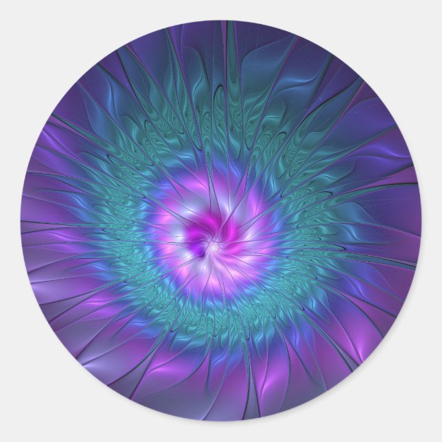 Abstract Floral Beauty Colourful Fractal Art Flowe Classic Round Sticker (Front)
