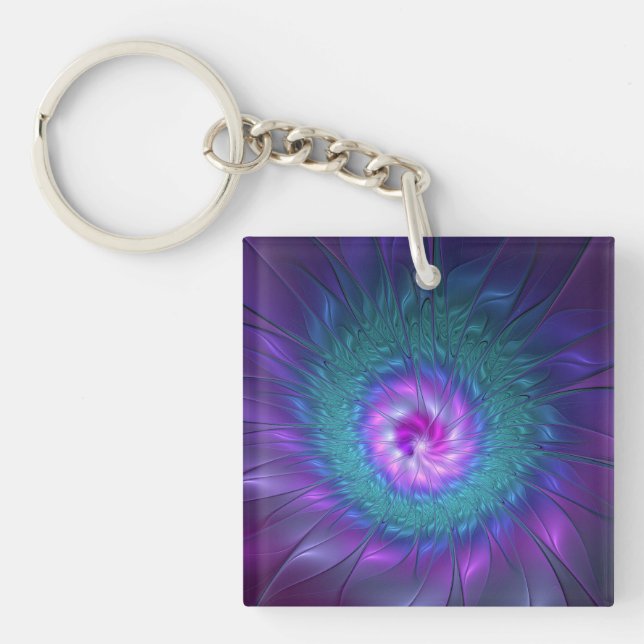 Abstract Floral Beauty Colourful Fractal Art Flowe Keychain (Front)