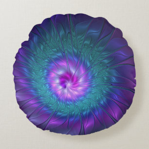 Abstract Floral Beauty Colourful Fractal Art Flowe Round Pillow